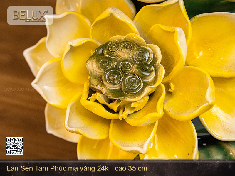 Chậu Lan Sen Tam Phúc mạ vàng 24k cao 35cm&nbsp;